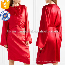 Assimétrica vermelho manga longa de seda mini vestido diário de verão para a menina sexy fabricação atacado moda feminina vestuário (ta0080d)